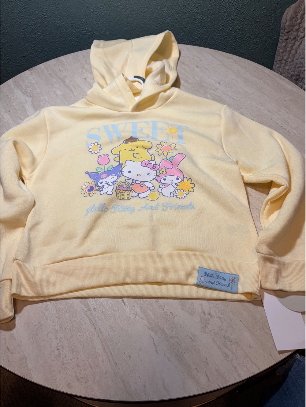Hello Kitty and Friends Girls' Yellow Hoodie Sweatshirt, Medium